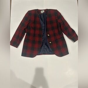 Amanda Smith Blazer Jacket 14 Plaid Wool Blend Red Black Academia Preppy